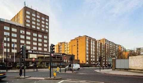 View of Dora House on St John's Wood Road, alongside the Danubis Hotel and the south-eastern corner of Lord's Cricket Ground