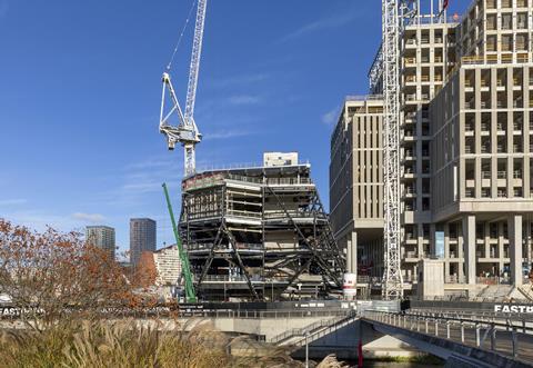 V&A East Museum tops out, Dec 2021 View from Tessa Jowell Bvd