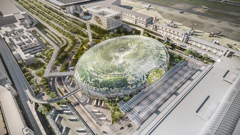 Aerial view of Jewel Changi Airport designed by Moshe Safdie