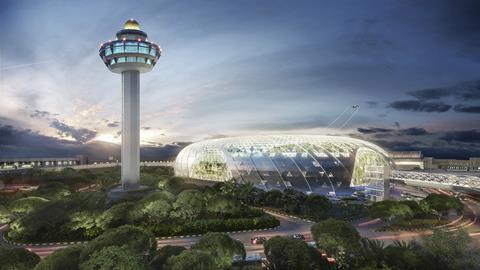 Aerial view of Jewel Changi Airport designed by Moshe Safdie