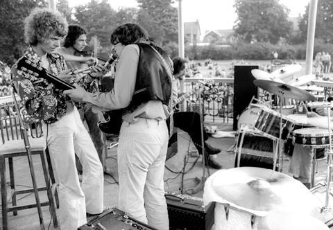 David Bowie performing with other musicians at the Summer Growth Festival in Beckenham, south London, in 1969