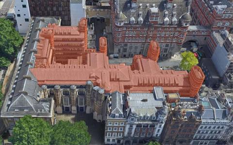 SAVE Aerial_view_looking_west_showing_in_red_the_proposed_demolition_of_almost_all_of_Richmond_House