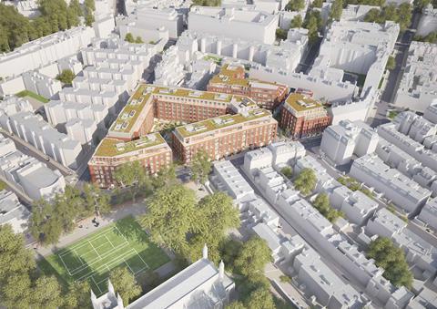Sutton Estate Chelsea aerial image of the proposal by HLM, Penoyre and Prasad and Sidell Gibson