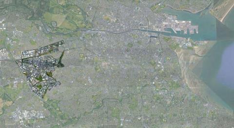 The greater Dublin area, with the City Edge Project footprint highlighted at the left