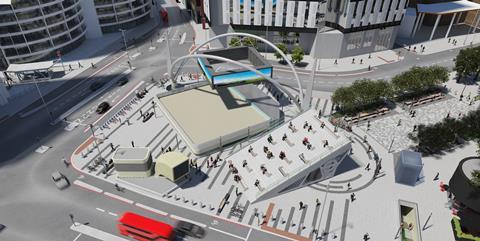 WSP-designed proposals for the reconfigured Old Street Roundabout, with the new station main entrance centre-right