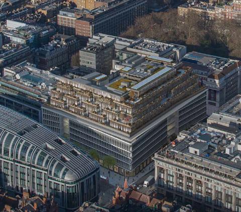 Aerial view of Pilbrow & Partners' plans for the redevelopment of the Marble Arch branch of Marks & Spencer