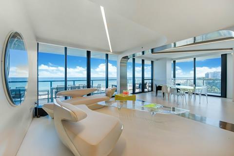 Ocean view from Zaha Hadid's former apartment at 2201 Collins Avenue in West South Beach, Florida