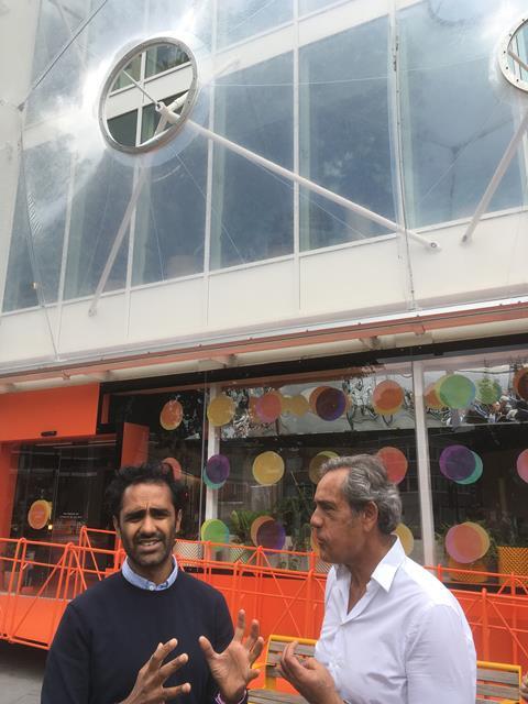 Rohan Silva and director of Cano Lasso outside Second Home London Fields