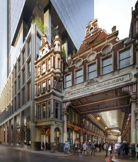 Make's latest 1 Leadenhall scheme looms over the neighbouring Leadenhall Market