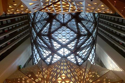 Atrium of the Morpheus Hotel in Macau, designed by Zaha Hadid Architects and delivered in conjunction with BuroHappold