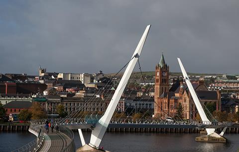 Peace Bridge and Guild Hall in Derry