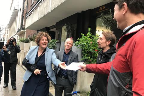 Arb chief executive Karen Holmes receives letters from ACAN (Architects' Climate Action Network) and Tom Bennett