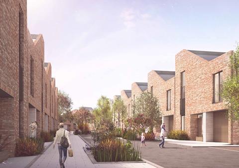Terraced houses proposed for the first phase of the redevelopment of Filton Airfield in Bristol, designed by Feilden Clegg Bradley Studios