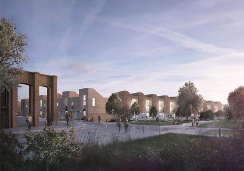 Terraced houses proposed for the first phase of the redevelopment of Filton Airfield in Bristol, designed by Feilden Clegg Bradley Studios