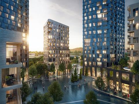 The Central Piazza of Alison Brooks Architects' The Passages development in Surrey City, Vancouver