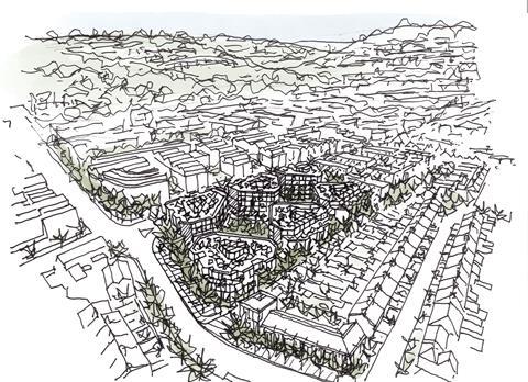 Aerial sketch of Bath Press - CREDIT Feilden Clegg Bradley Studios