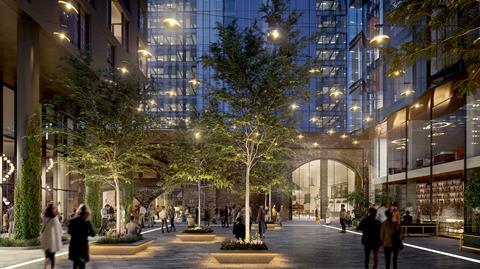 Ground-level view of the Bankside Yards development, by PLP