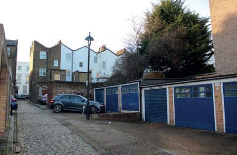 The garages in Ordnance Mews, Westminster, which will be demolished to make way for Metropolitan Workshop's infill housing