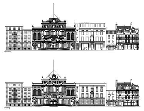 Elevations_Fulham Town Hall existing and Tony Fretton 2015 rejected proposal