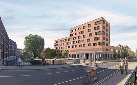 Hudson Architects' new building for Norwich University of the Arts, seen from the Duke Street bridge