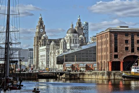 Pier Head in Liverpool, seen from the Albert Dock