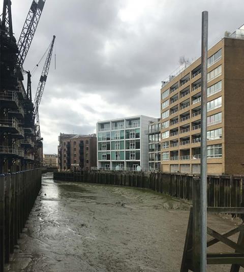 22 Shad Thames by Hopkins existing view from St Saviours Dock footbridge