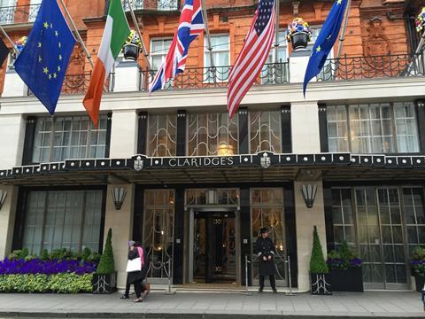 The main entrance to Claridge's in Mayfair