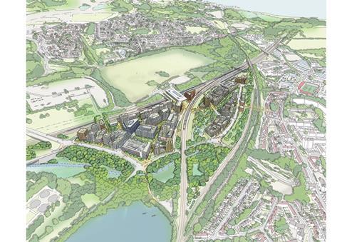 Ebbsfleet Masterplan_ 01_Aerial sketch view_WW+P