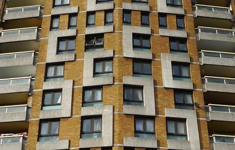 Facade detail of Sivill House in east London