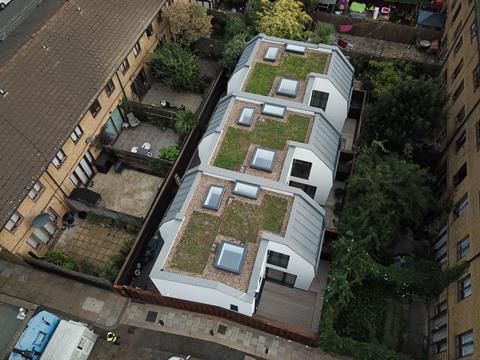 Aerial view of Goldcrest Architects' Hawley Mews project, in Camden, north London