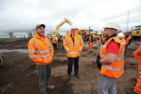 Tees Valley Mayor Ben Houchen speaking to local workers at the Teesworks site