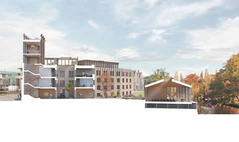 Cross-section view of Gort Scott's proposals  for St Hilda's College, Oxford