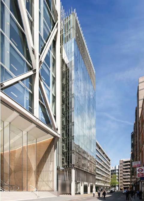 David Walker Architects' proposals for the redevelopment of Tenter House in the City of London. Wilkinson Eyre's 21 Moorfields building is pictured at the left