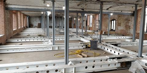 Flaxmill First floor steel grillage before timber joists added