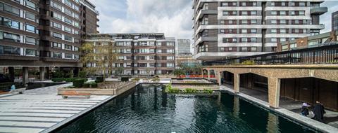 Water feature at the Water Gardens Estate, Paddington, London, by Philip Hicks.