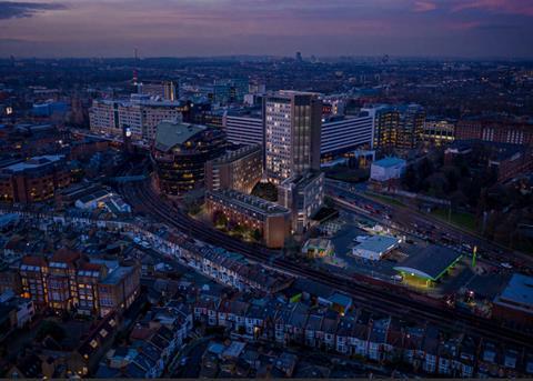 DAS_RSHP_Hammersmith hotel - aerial CGI night