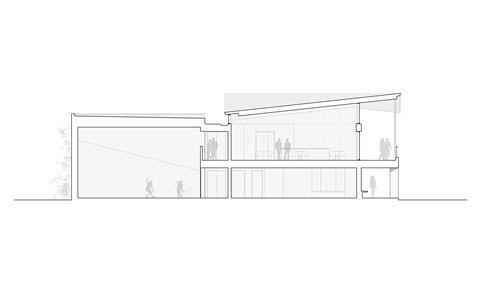 Section view of Ayre Chamberlain Gaunt's Basingstoke pavilion with squash courts and members' area