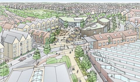 The district centre proposed  for JTP's Wintringham urban extension of St Neots, created for developer Urban & Civic and approved by Huntingdonshire District Council