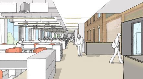 Open-plan office space at AHMM's proposed Tower Hamlets Civic Centre
