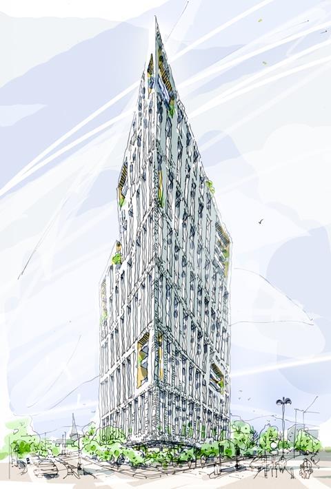 Sketch of Chapman Taylor's proposed Anchorage Gateway tower in Salford. The plans received outline planning consent on 14 November