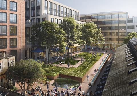 View of the new Dock Office Courtyard community square, looking towards A2 and the Leisure Centre entrance (1)