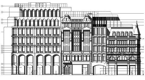 Oxford Street elevation of Lifschutz Davidson Sandilands’ plans. 