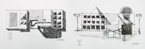 Arata Isozaki sketch - MOCA museum, LA, completed 1986