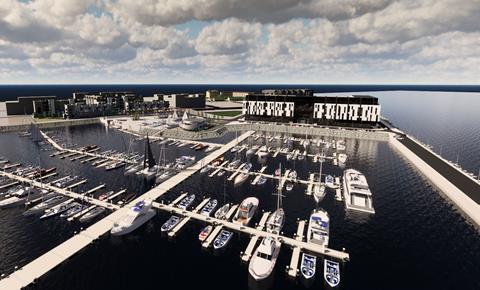 Aerial view of Edinburgh Marina, masterplanned by Wilson Gunn Architects