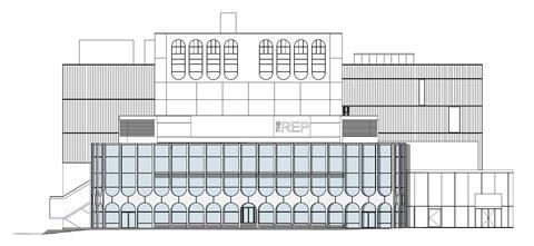 Existing south elevation of Birmingham Rep
