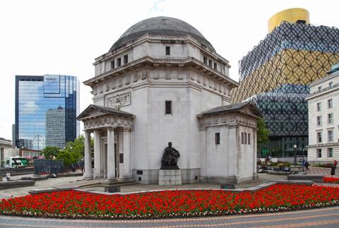 Birmingham's grade I-listed Hall of Memory, designed by  S N  Cooke and W N Twist and completed in 1925