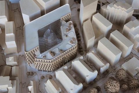 Model of the new Moorfields Eye Hospital, designed by Aecom, Penoyre & Prasad and White Arkitekter