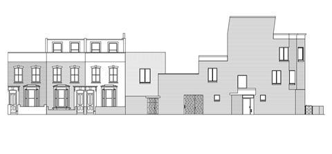 West view of Stephen Taylor Architects' Aikin Villas project, designed for the London Borough of Hackney
